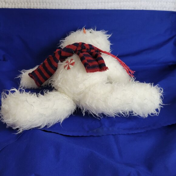 Plush furry shaggy Snowman Stuffed Animal Carrot Nose 2 scarves toy jointed - Picture 3 of 6